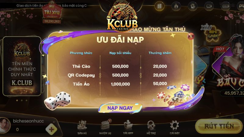 Khám phá khuyến mãi Kclub x2 thưởng nạp lần đầu
